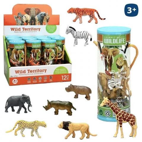 BOTE 8 ANIMALES SALVAJES PVC CON ASA 7 CM