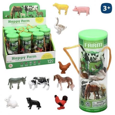 BOTE 8 ANIMALES GRANJA TUBO PVC 7 CM