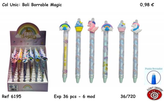 BOLIGRAFOS BORRABLES UNICORNIO EXP,36 SURT