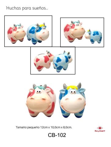 HUCHA PEQUEÑA VACA AZUL Y ROSA 