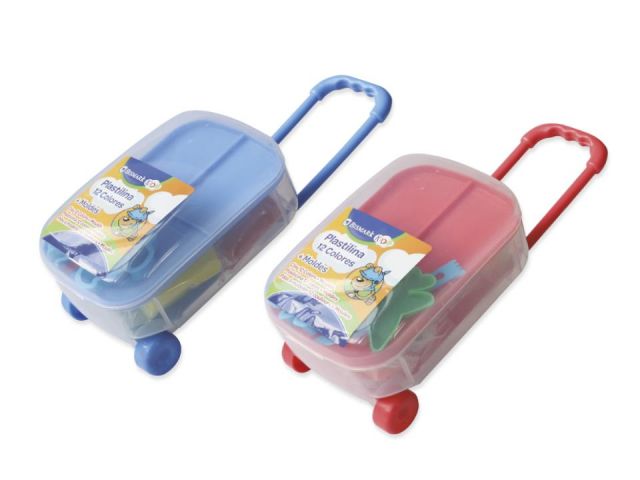 PLASTILINA TROLLEY 12 COL. CON MOLDE