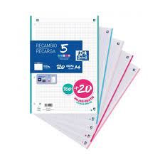 RECAMBIO 5 COLORES 4 TAL, 100+20 HOJAS PASTEL