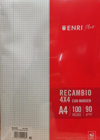RECAMBIO ENRIPLUS A4 4T.100H. 90 GR. 4X4 C/M. 