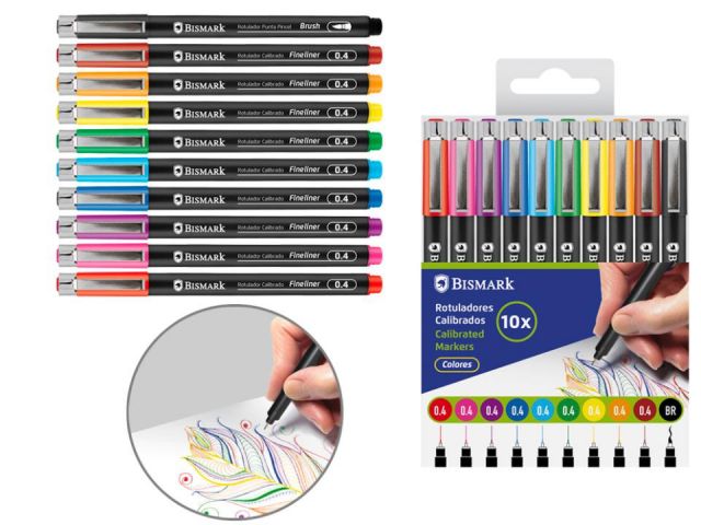 ESTUCHE 10 ROTULADORES CALIBRADOS 0.4+ PINCEL