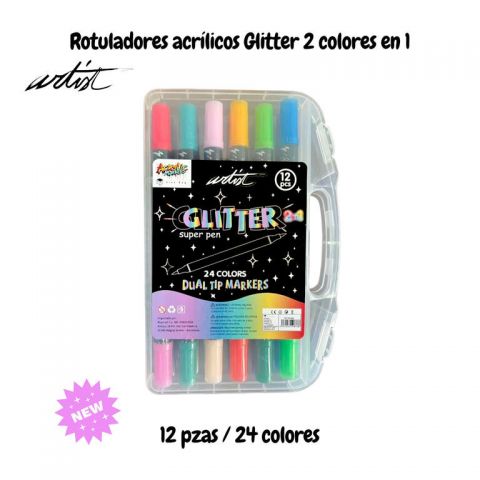 ESTUCHE 12 ROTULADORES 2 EN 1 24 COL GLITTER