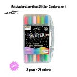 ESTUCHE 12 ROTULADORES 2 EN 1 24 COL GLITTER