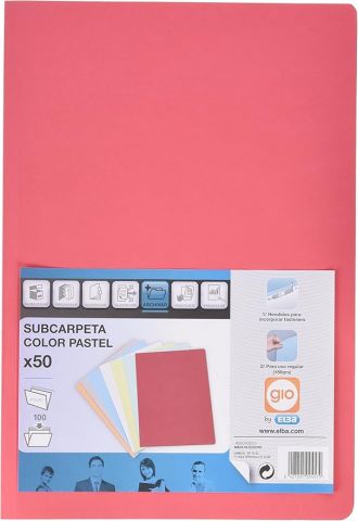 SUBCARPETA A4 180 GRS PASTEL ROSA, PAQ 50