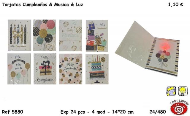 TARJETAS CUMPLEAÑOS LUZ Y MUSICA EXP-24 SURT